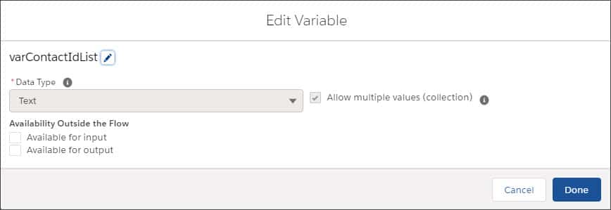 Contact List Text Collection Variable